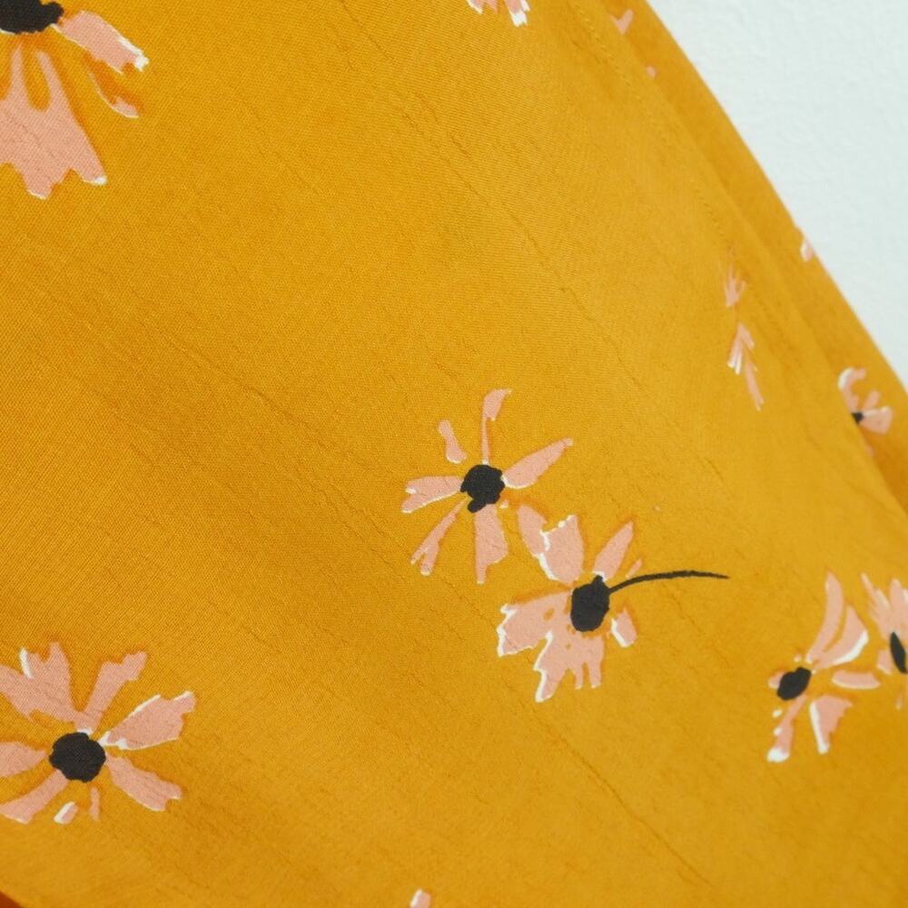 Faithfull the Brand Floral Wrap Dress Yellow Daisy V Neck Boho Ruffle Size 8 - Picture 8 of 9